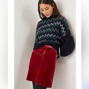 Anthropologie Raspberry Velvet Skirt